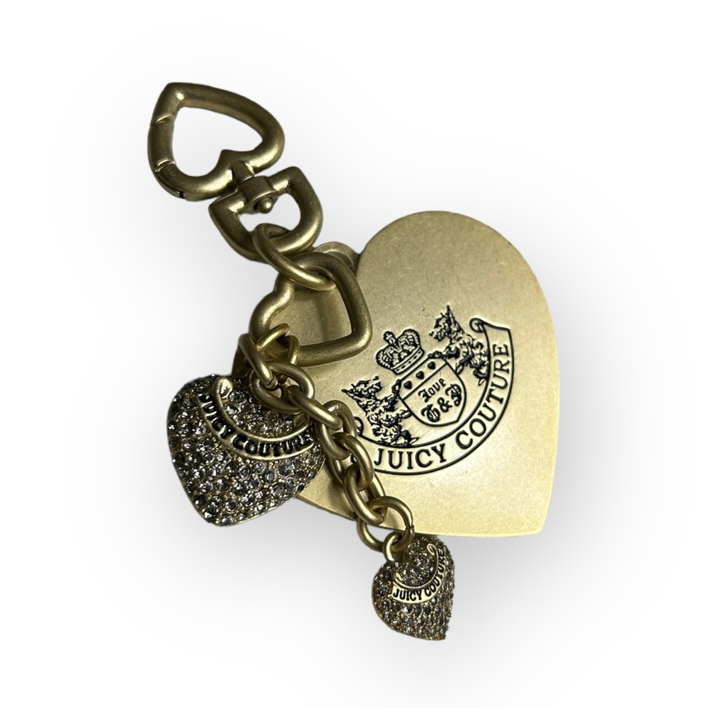 Juicy Couture Bejeweled Handbag Charm Rhinestone Heart Keychain Bag Clip Gold - Picture 9 of 9